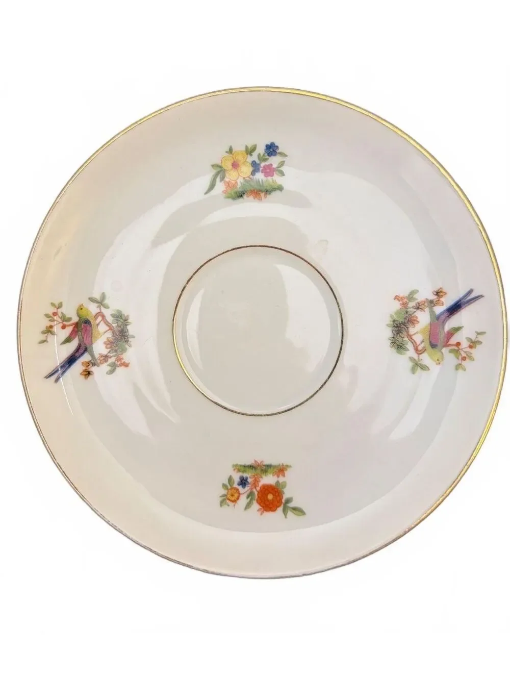 Vintage Bohemia Eden Czechoslovakia Bird Floral Porcelain Saucer Gold Trim